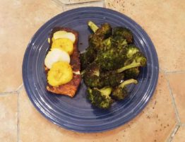 Smoky Papreeka seared salmon, Beer Kan Kurry poached scallops and oven roast Kracked Black broccoli